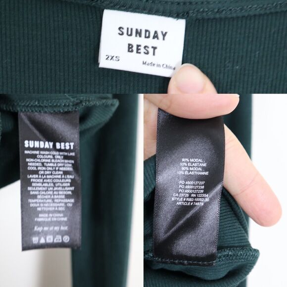 Aritzia Sunday Best Size XXS Vida Long Sleeve Crop Top Ribbed Green Ruched Front - Picture 4 of 10